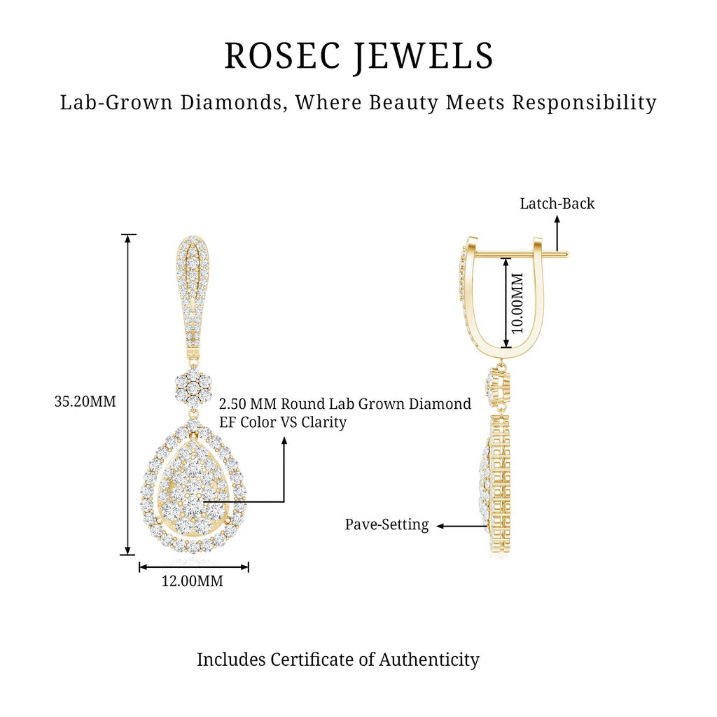 Lab Grown Diamond Earrings - Elegant Bridal Drop Earrings with Round Cut Diamonds