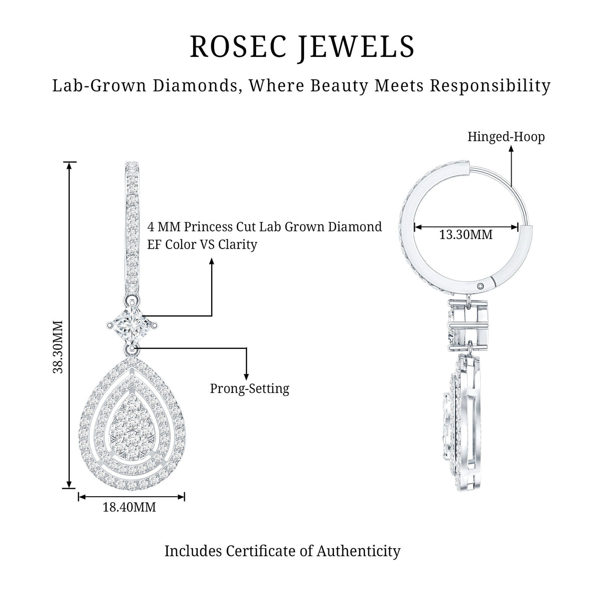 Lab Grown Diamond Earrings – Elegant Bridal Teardrop Drop With Pave Setting