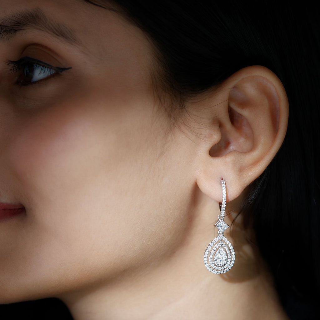 Lab Grown Diamond Earrings – Elegant Bridal Teardrop Drop With Pave Setting