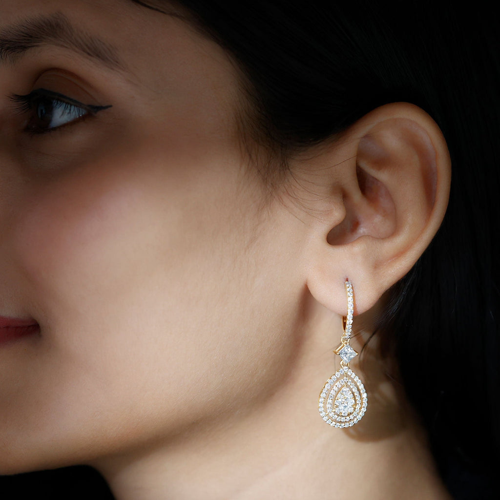 Lab Grown Diamond Earrings – Elegant Bridal Teardrop Drop With Pave Setting