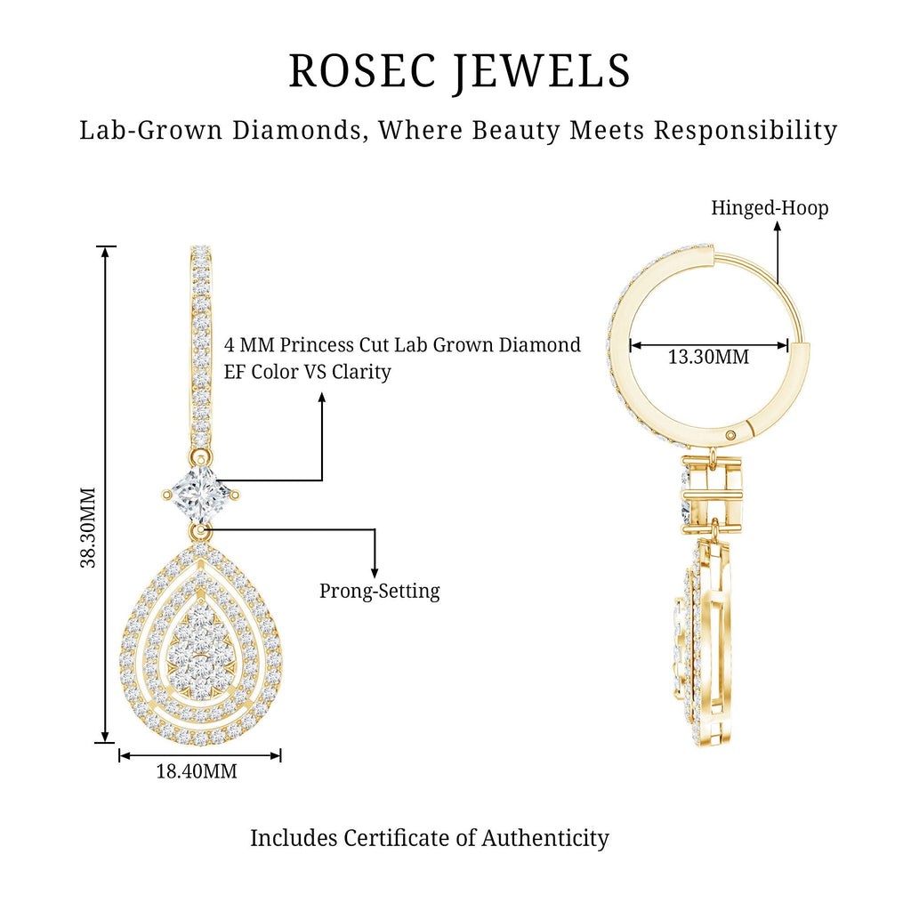 Lab Grown Diamond Earrings – Elegant Bridal Teardrop Drop With Pave Setting