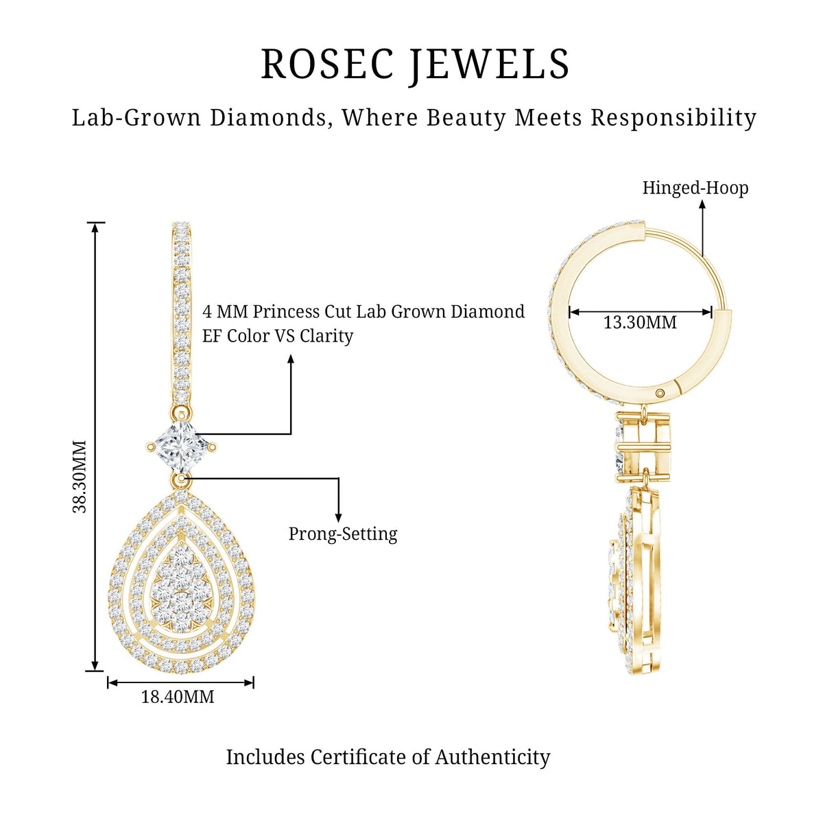 Lab Grown Diamond Earrings – Elegant Bridal Teardrop Drop With Pave Setting