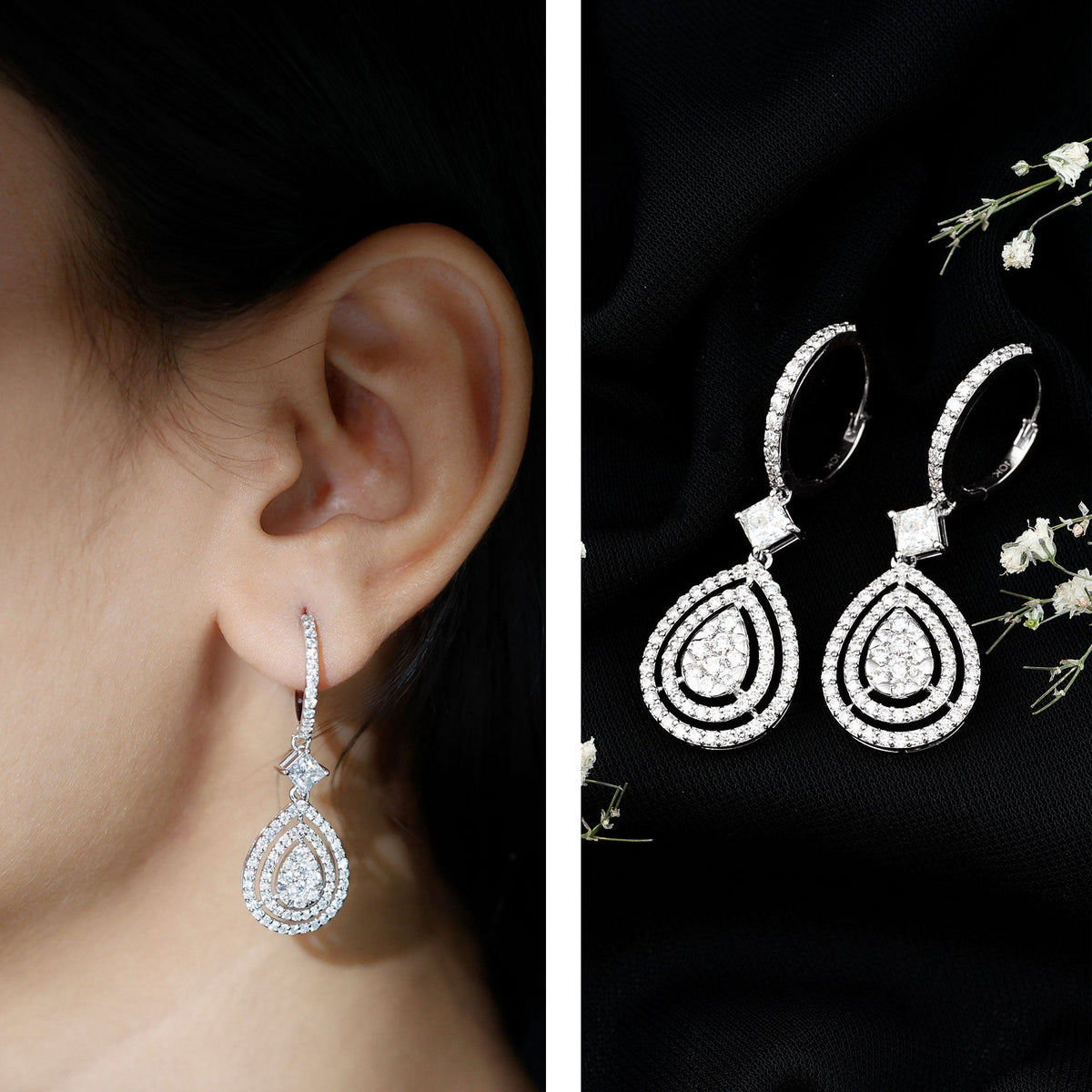 Lab Grown Diamond Earrings – Elegant Bridal Teardrop Drop With Pave Setting