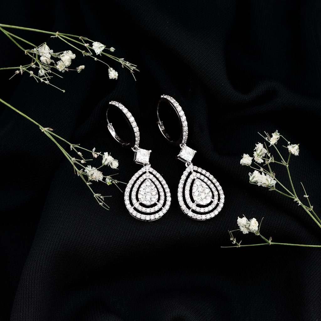 Lab Grown Diamond Earrings – Elegant Bridal Teardrop Drop With Pave Setting