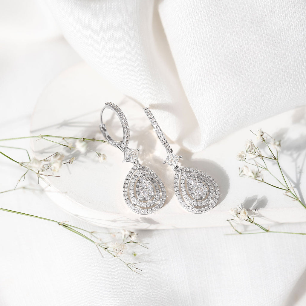 Lab Grown Diamond Earrings – Elegant Bridal Teardrop Drop With Pave Setting