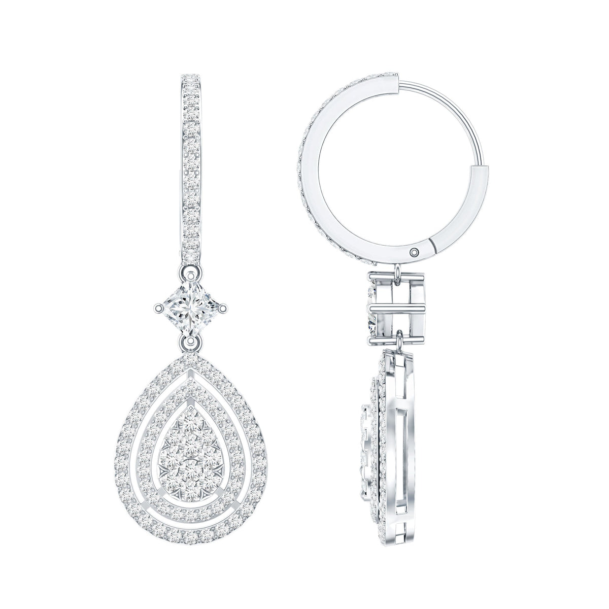 Lab Grown Diamond Earrings – Elegant Bridal Teardrop Drop With Pave Setting