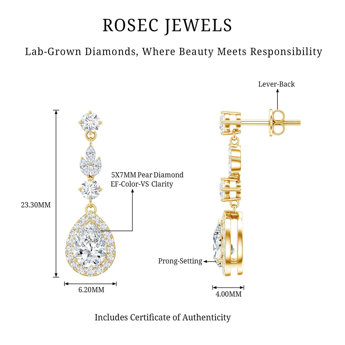 Lab Grown Diamond Earrings – Elegant Diamond Dangle Earrings With Pear Shaped Diamonds