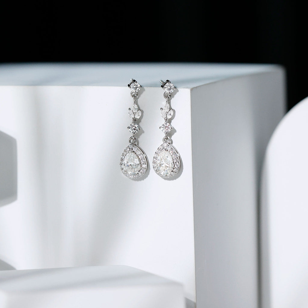 Lab Grown Diamond Earrings – Elegant Diamond Dangle Earrings With Pear Shaped Diamonds