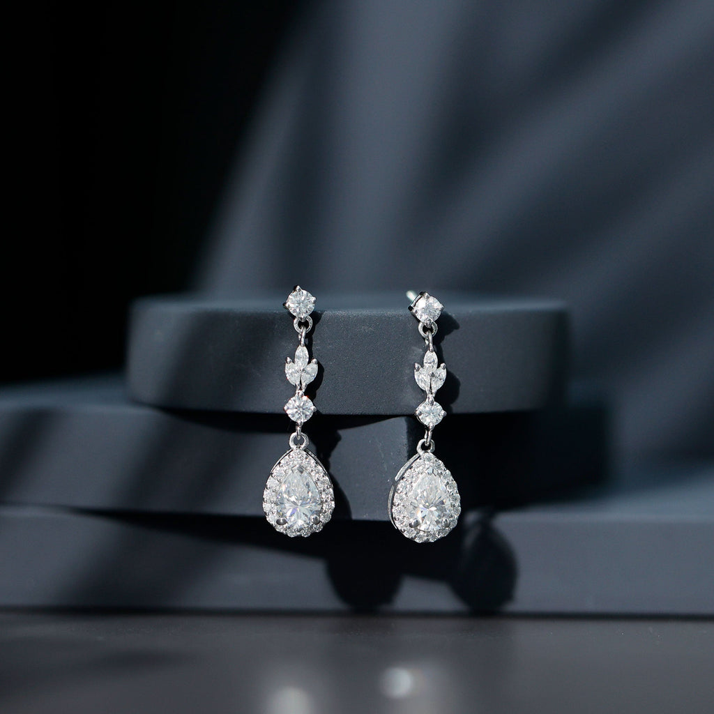 Lab Grown Diamond Earrings – Elegant Diamond Dangle Earrings With Pear Shaped Diamonds