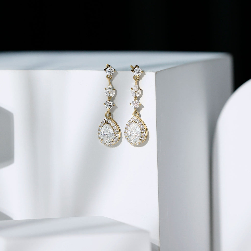 Lab Grown Diamond Earrings – Elegant Diamond Dangle Earrings With Pear Shaped Diamonds