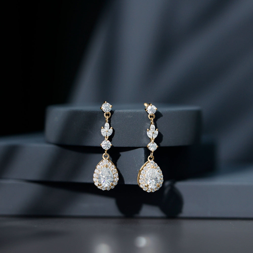 Lab Grown Diamond Earrings – Elegant Diamond Dangle Earrings With Pear Shaped Diamonds