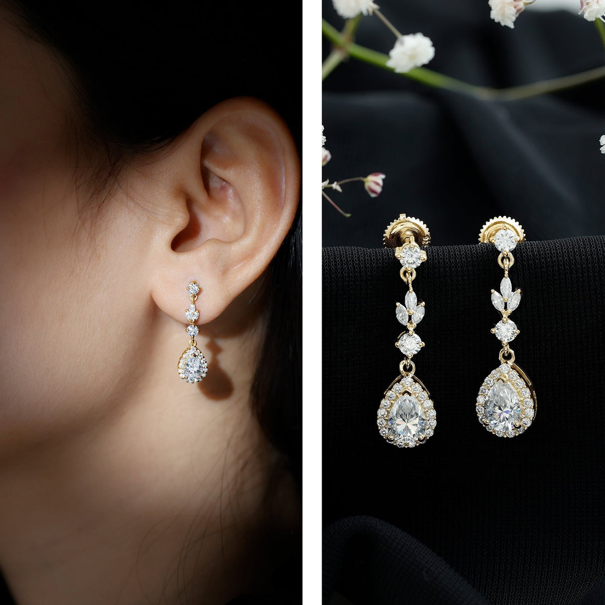 Lab Grown Diamond Earrings – Elegant Diamond Dangle Earrings With Pear Shaped Diamonds