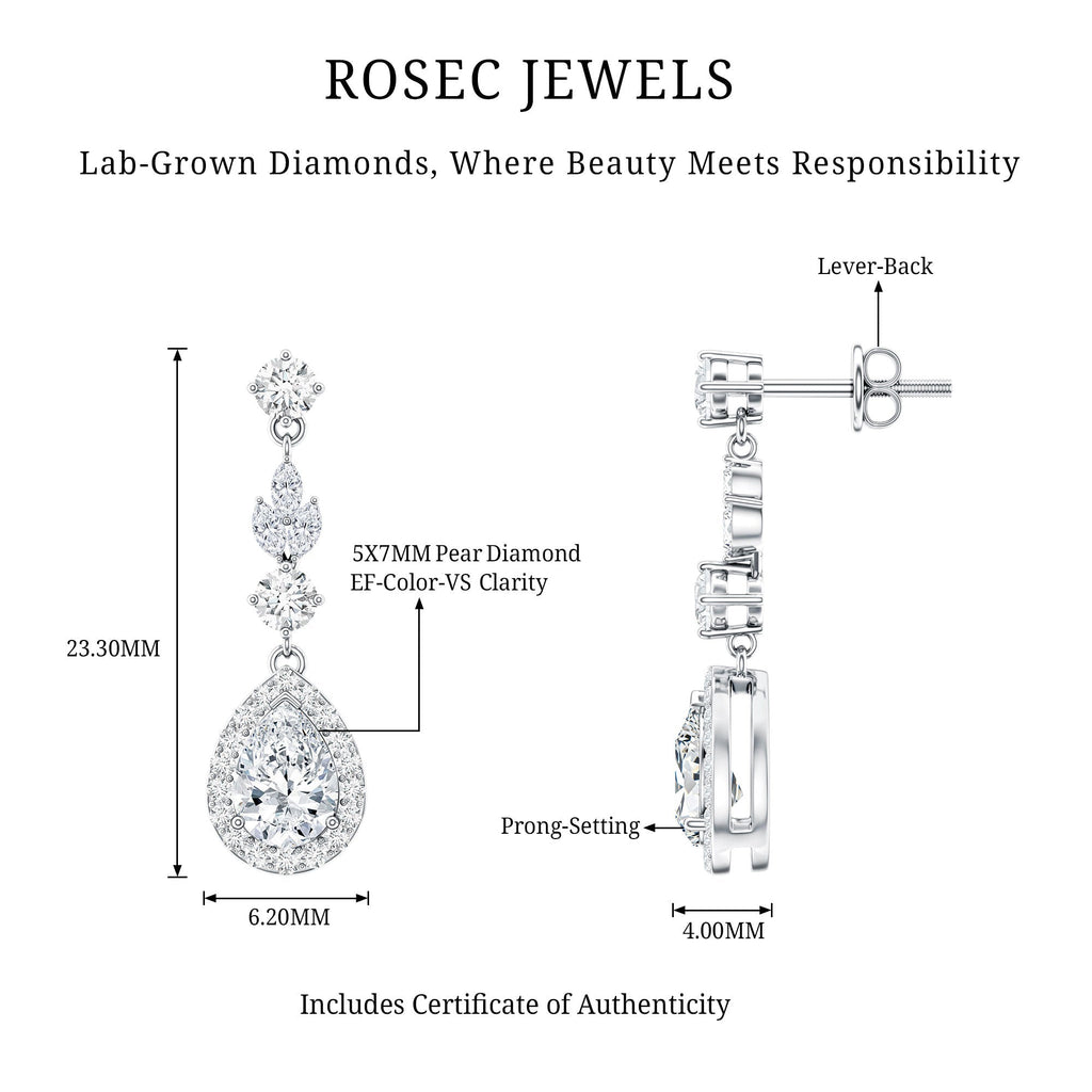 Lab Grown Diamond Earrings – Elegant Diamond Dangle Earrings With Pear Shaped Diamonds