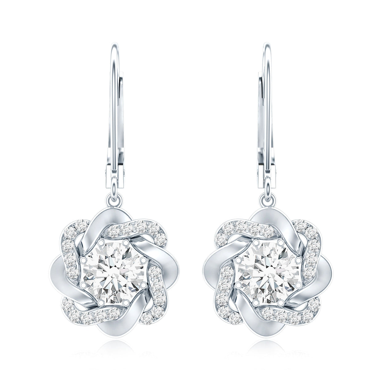 Lab Grown Diamond Earrings – Flower Hoop Dangle with 6mm Round Cut Diamonds