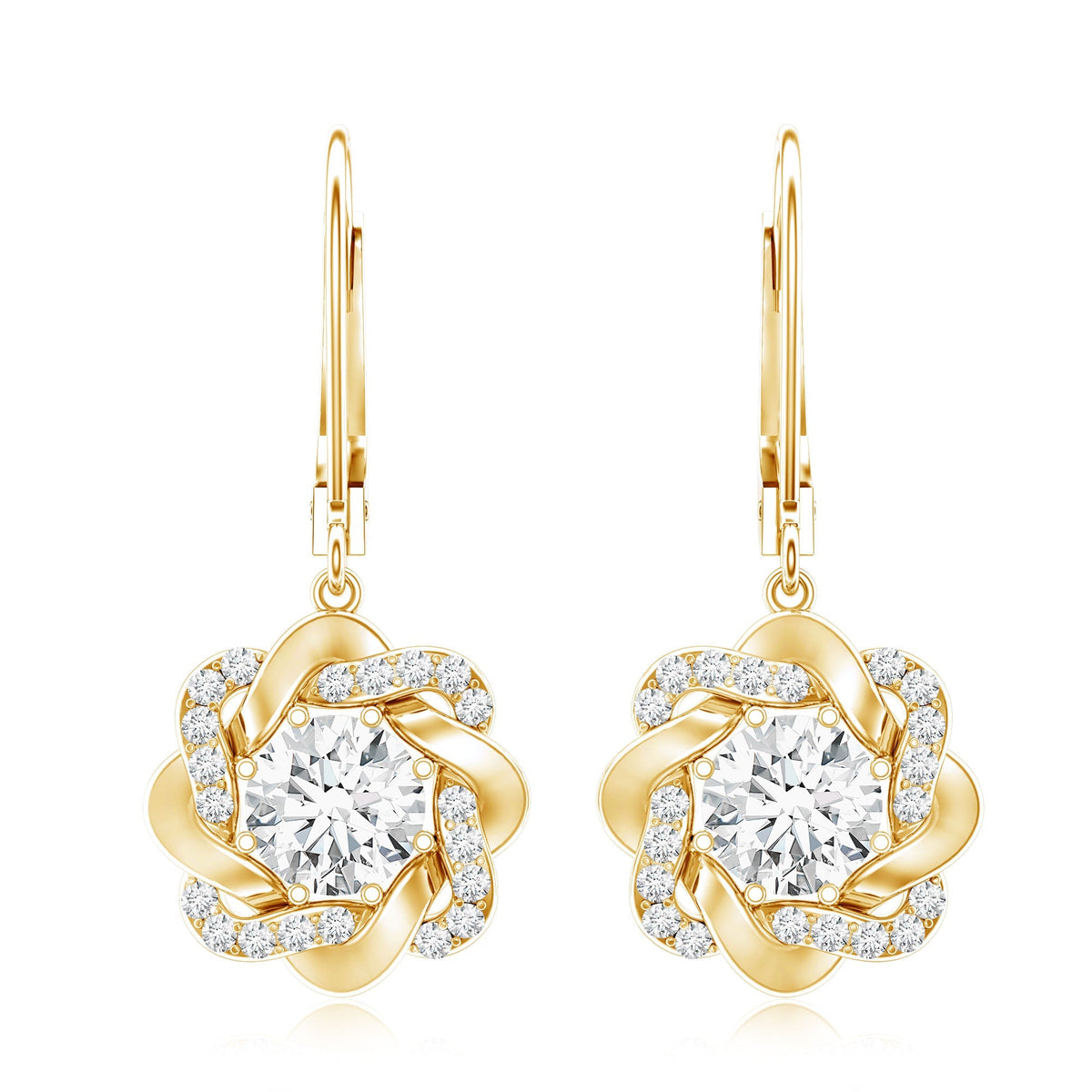 Lab Grown Diamond Earrings – Flower Hoop Dangle with 6mm Round Cut Diamonds