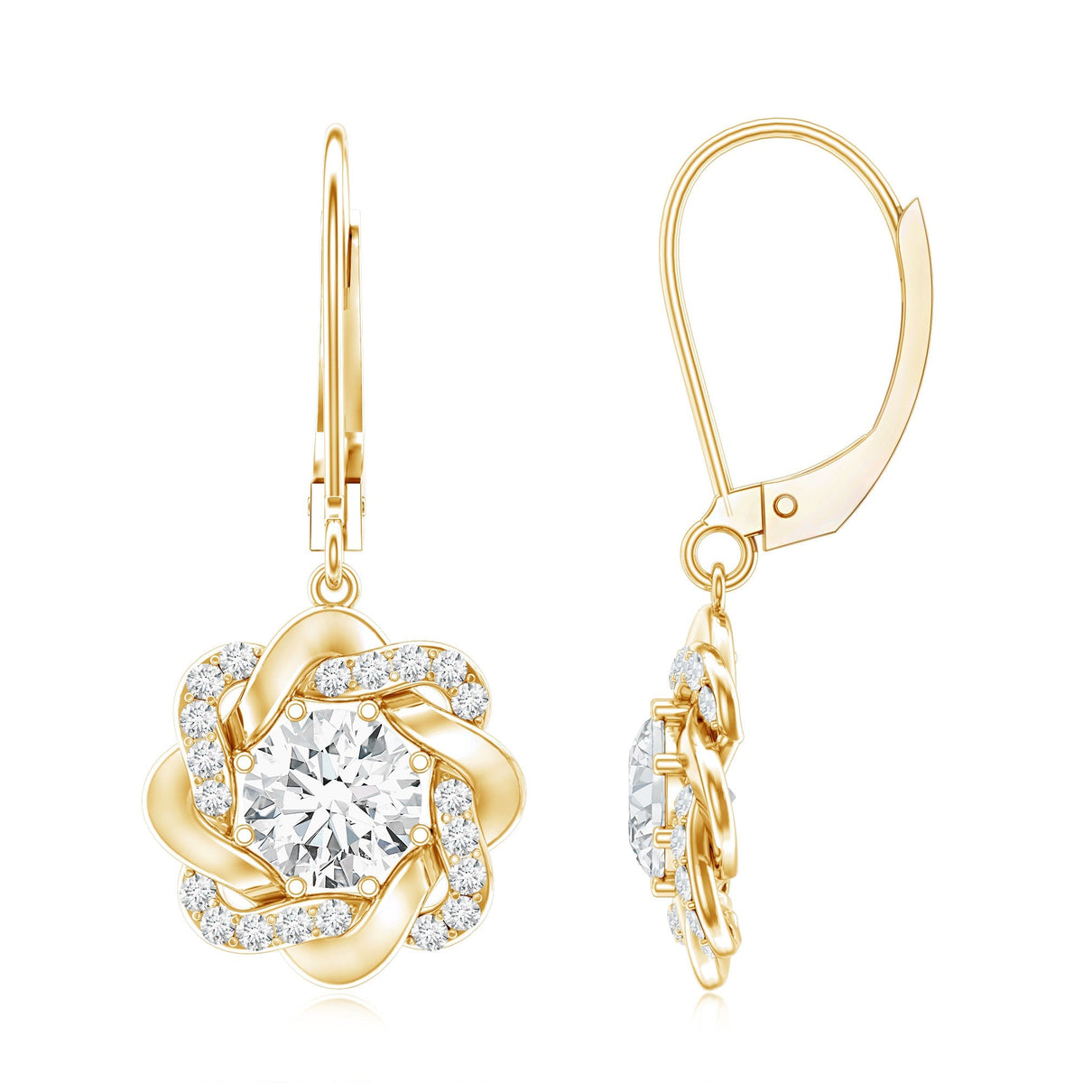 Lab Grown Diamond Earrings – Flower Hoop Dangle with 6mm Round Cut Diamonds