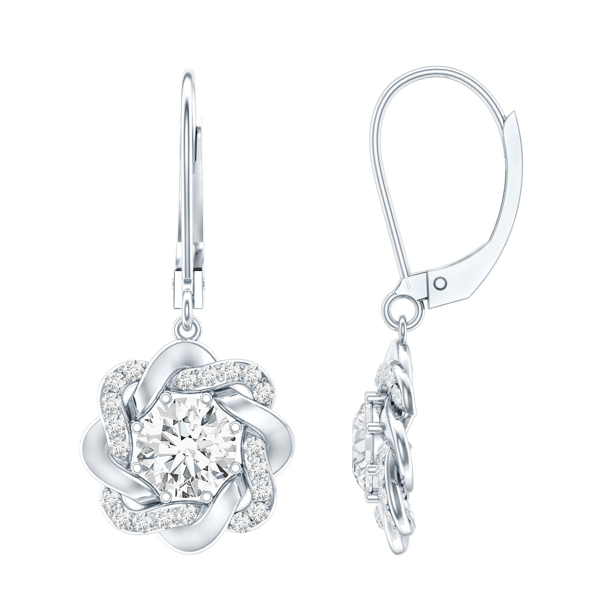 Lab Grown Diamond Earrings – Flower Hoop Dangle with 6mm Round Cut Diamonds
