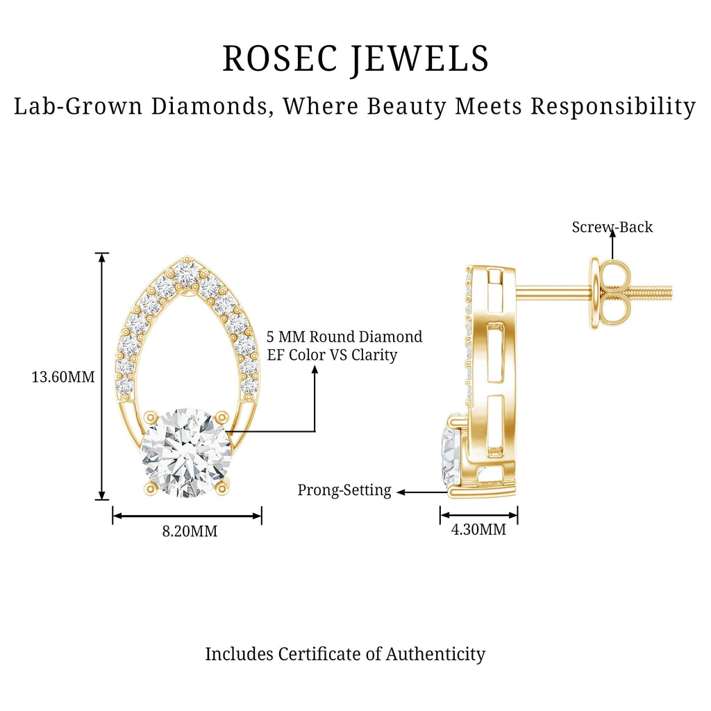 Lab Grown Diamond Earrings – Leaf Studs With Prong Setting | 0.9 Carat Eco Friendly