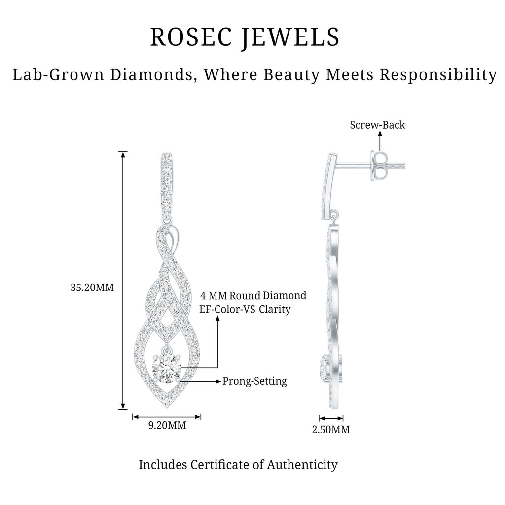Lab Grown Diamond Earrings – Long Statement Dangle Bridal Jewelry with Prong Setting