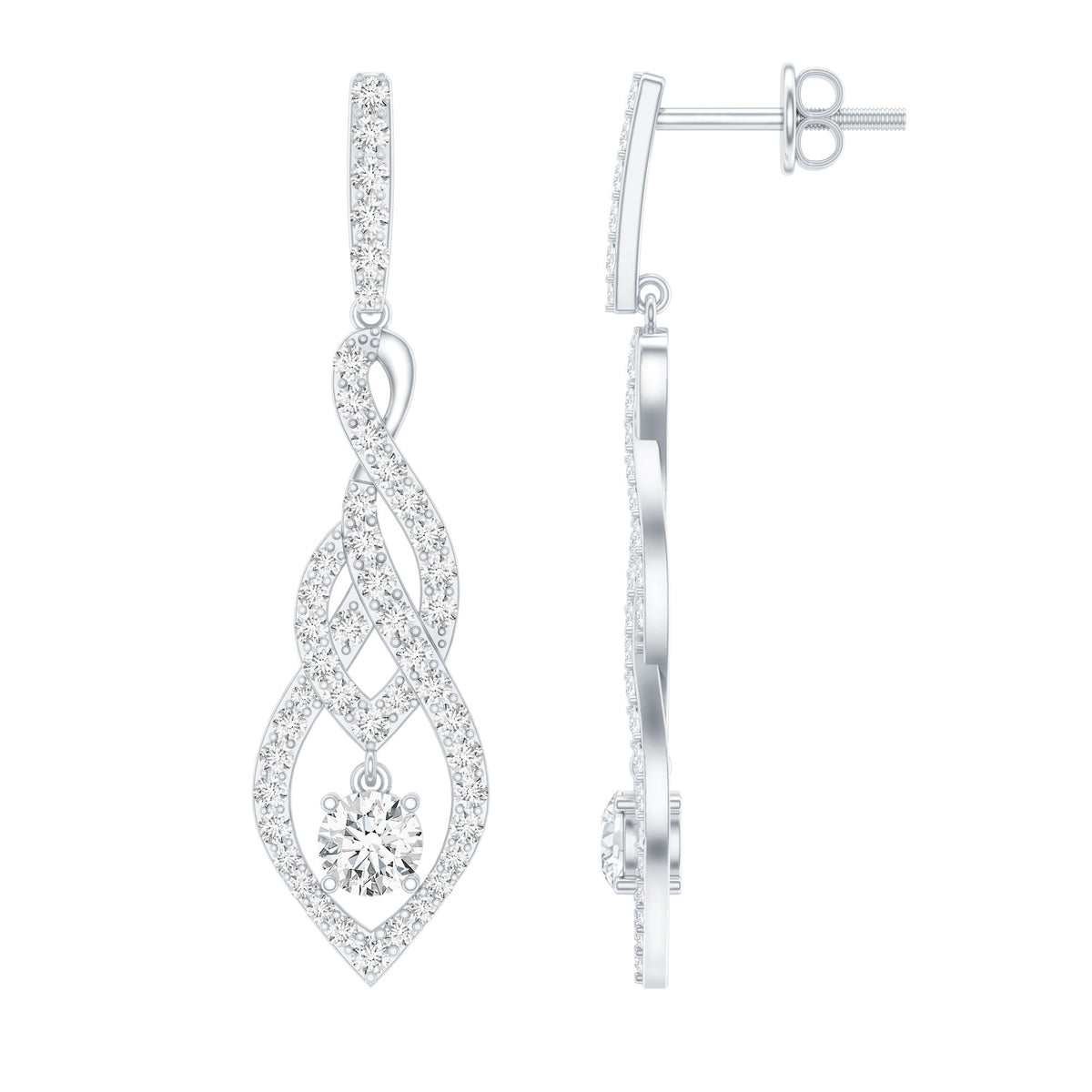 Lab Grown Diamond Earrings – Long Statement Dangle Bridal Jewelry with Prong Setting