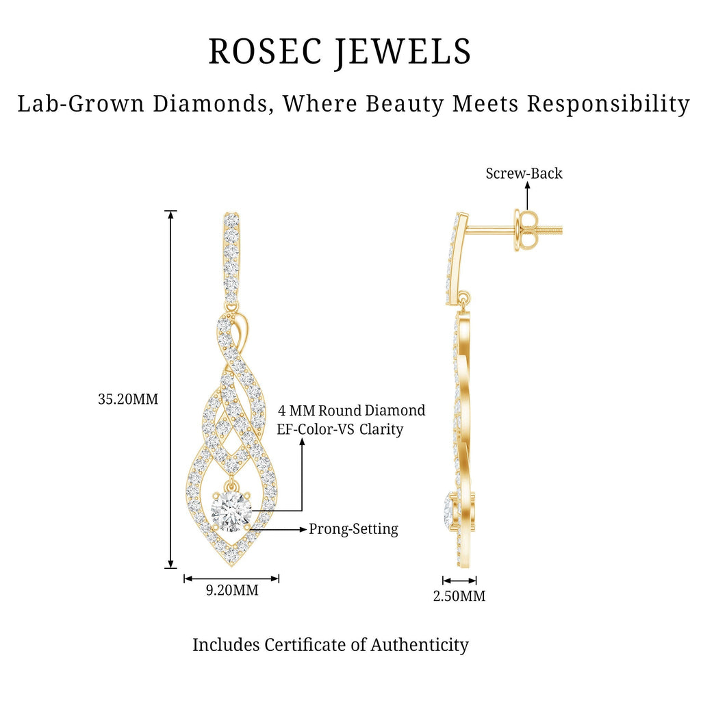Lab Grown Diamond Earrings – Long Statement Dangle Bridal Jewelry with Prong Setting