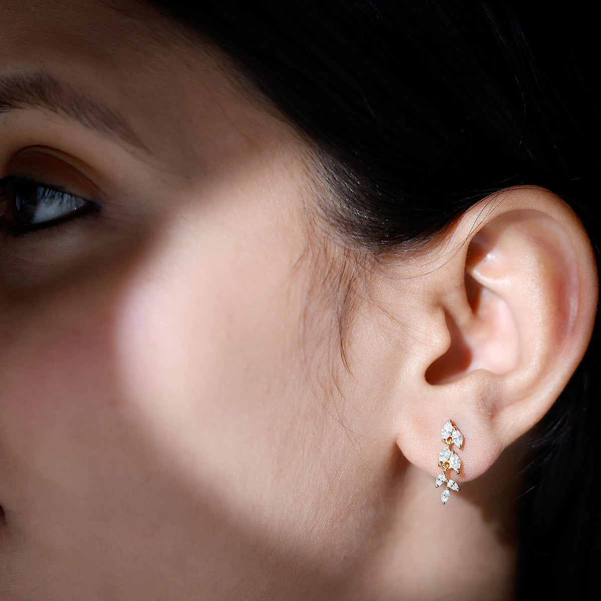 Lab Grown Diamond Earrings – Marquise Cut Leaf Dangle Prong Setting Jewelry