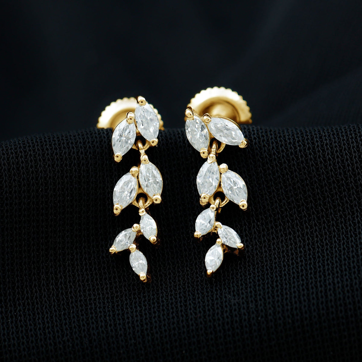 Lab Grown Diamond Earrings – Marquise Cut Leaf Dangle Prong Setting Jewelry