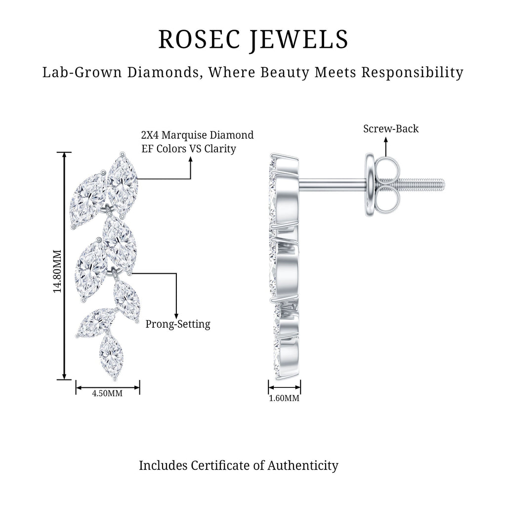 Lab Grown Diamond Earrings – Marquise Cut Leaf Dangle Prong Setting Jewelry