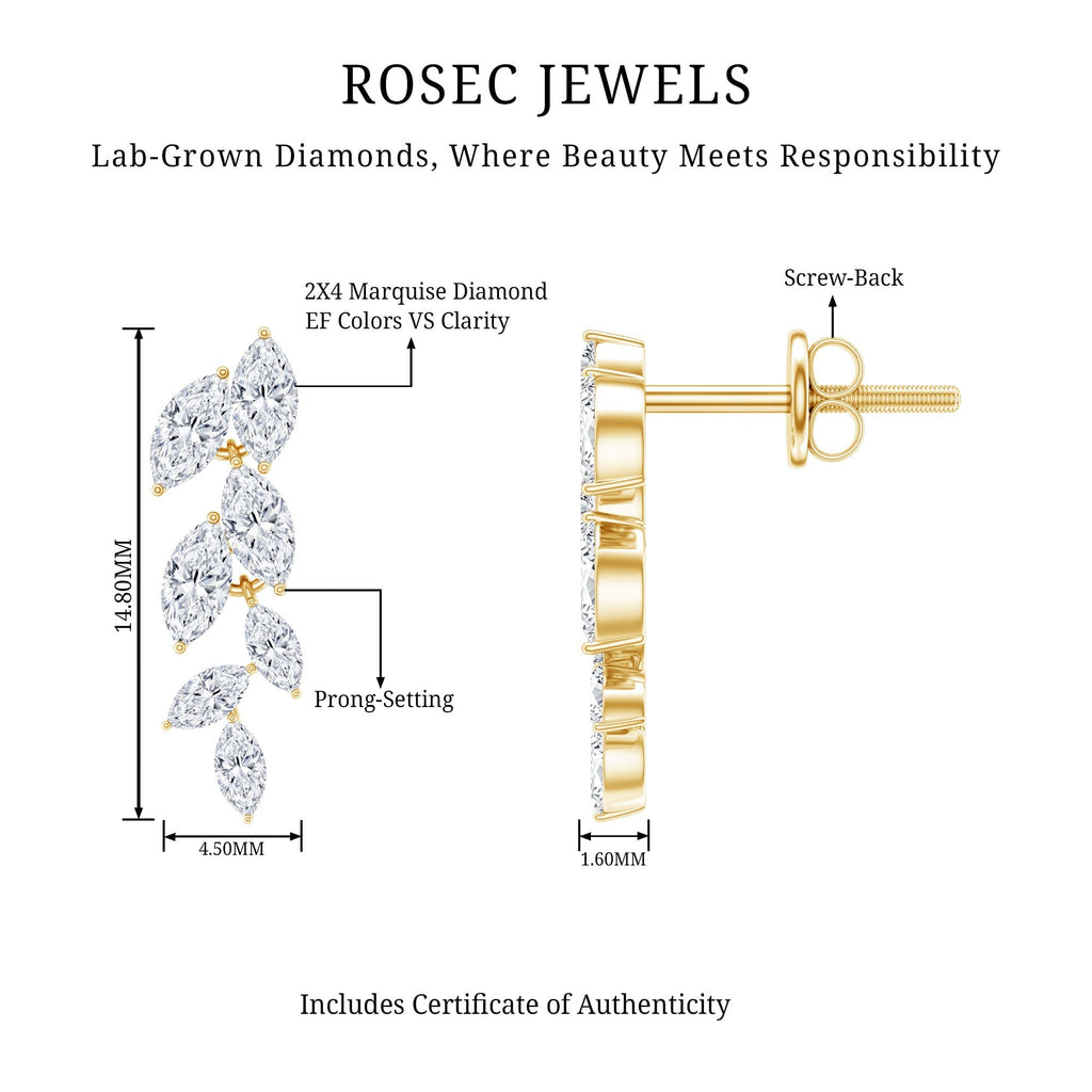 Lab Grown Diamond Earrings – Marquise Cut Leaf Dangle Prong Setting Jewelry