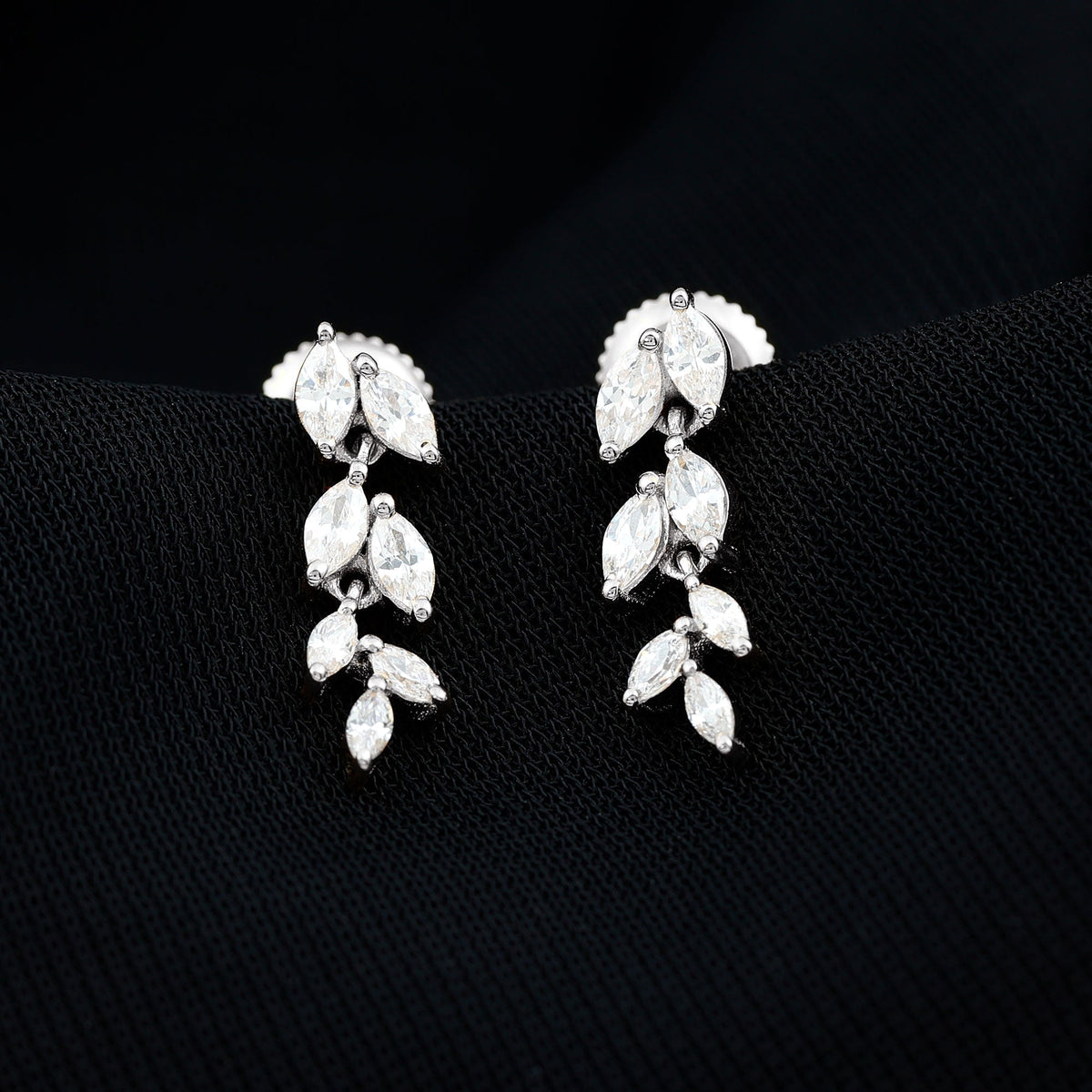 Lab Grown Diamond Earrings – Marquise Cut Leaf Dangle Prong Setting Jewelry