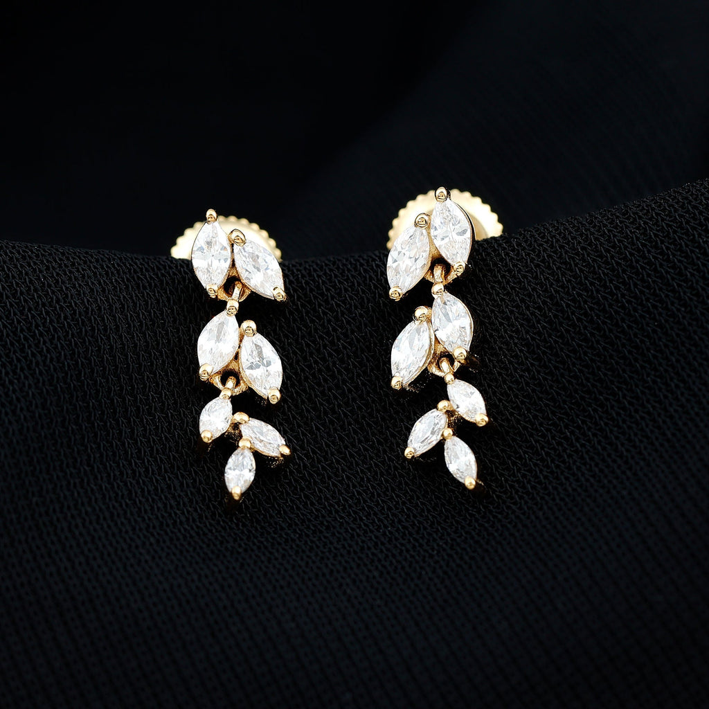Lab Grown Diamond Earrings – Marquise Cut Leaf Dangle Prong Setting Jewelry
