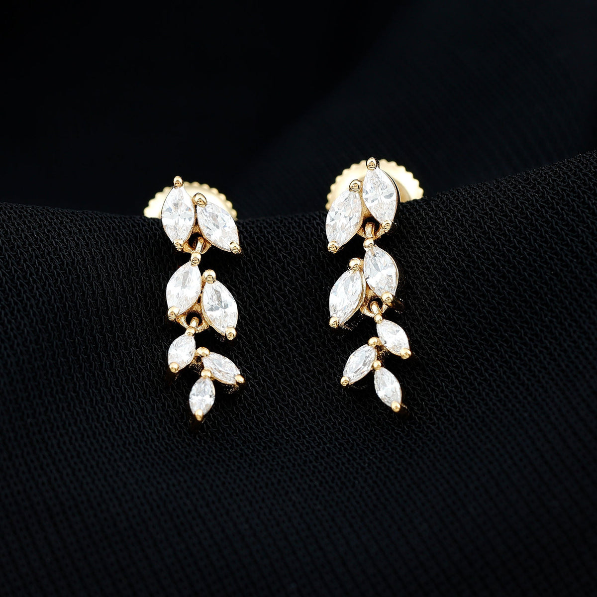 Lab Grown Diamond Earrings – Marquise Cut Leaf Dangle Prong Setting Jewelry