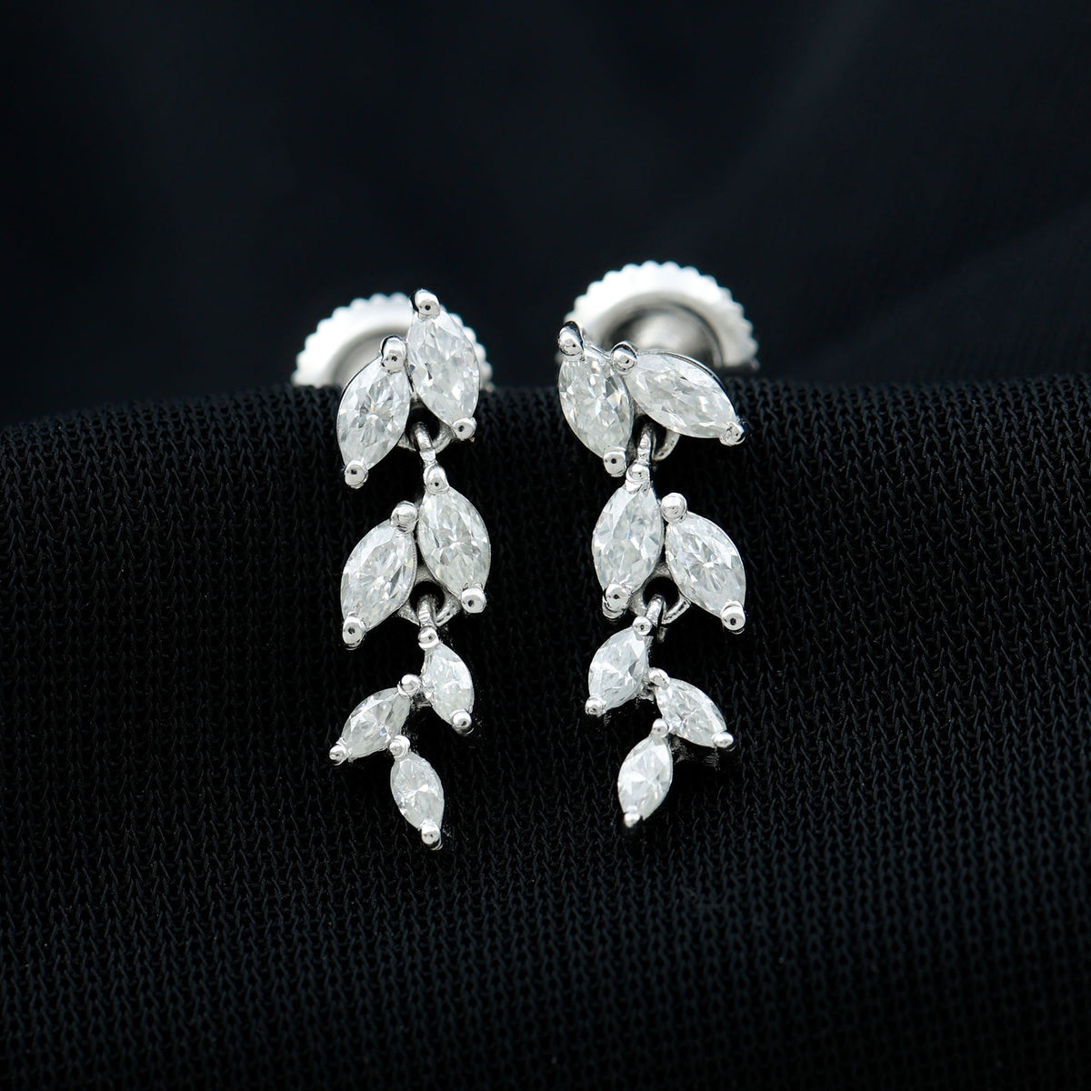 Lab Grown Diamond Earrings – Marquise Cut Leaf Dangle Prong Setting Jewelry