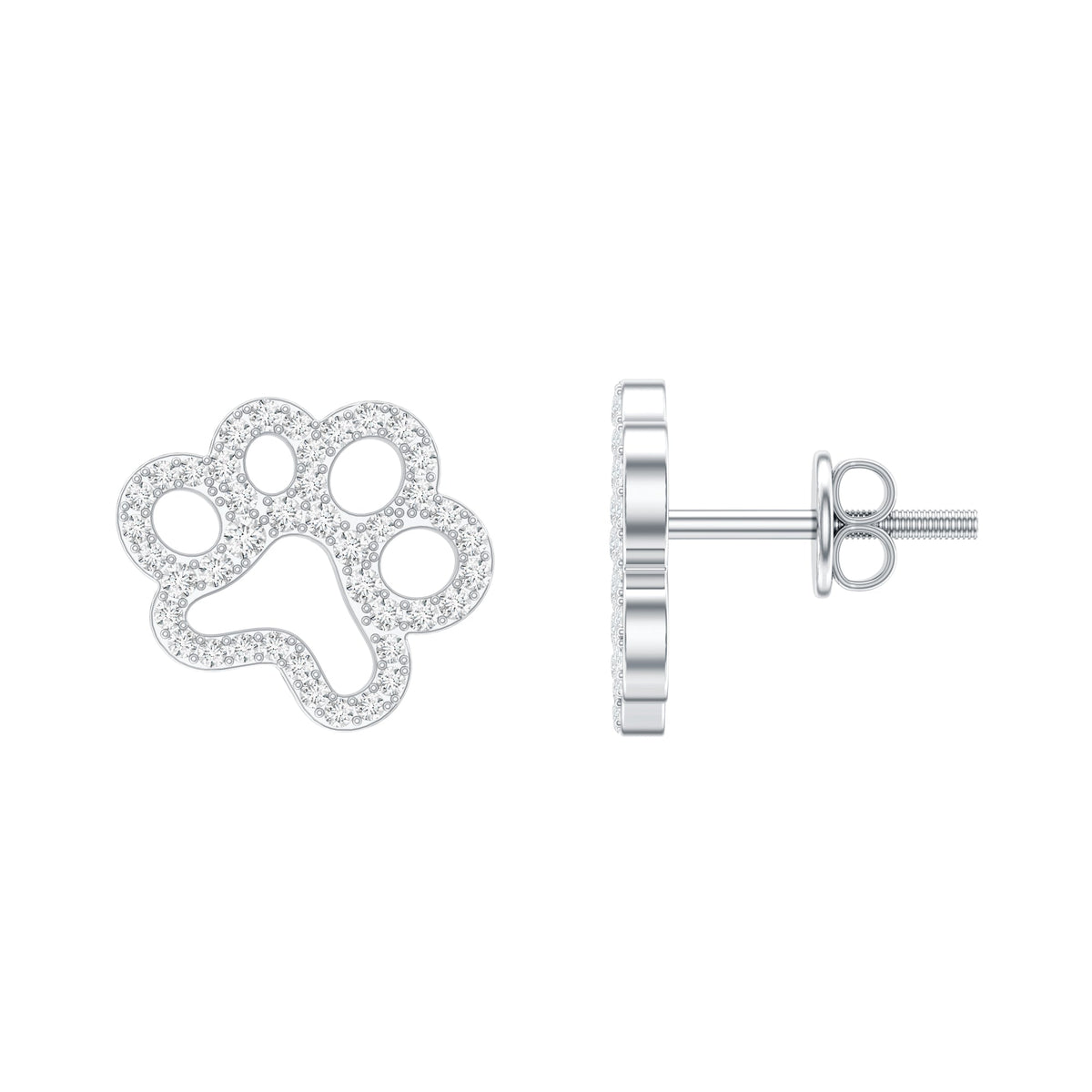 Lab Grown Diamond Earrings – Paw Print Studs With Prong Setting Design