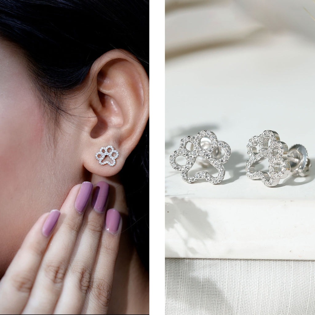 Lab Grown Diamond Earrings – Paw Print Studs With Prong Setting Design