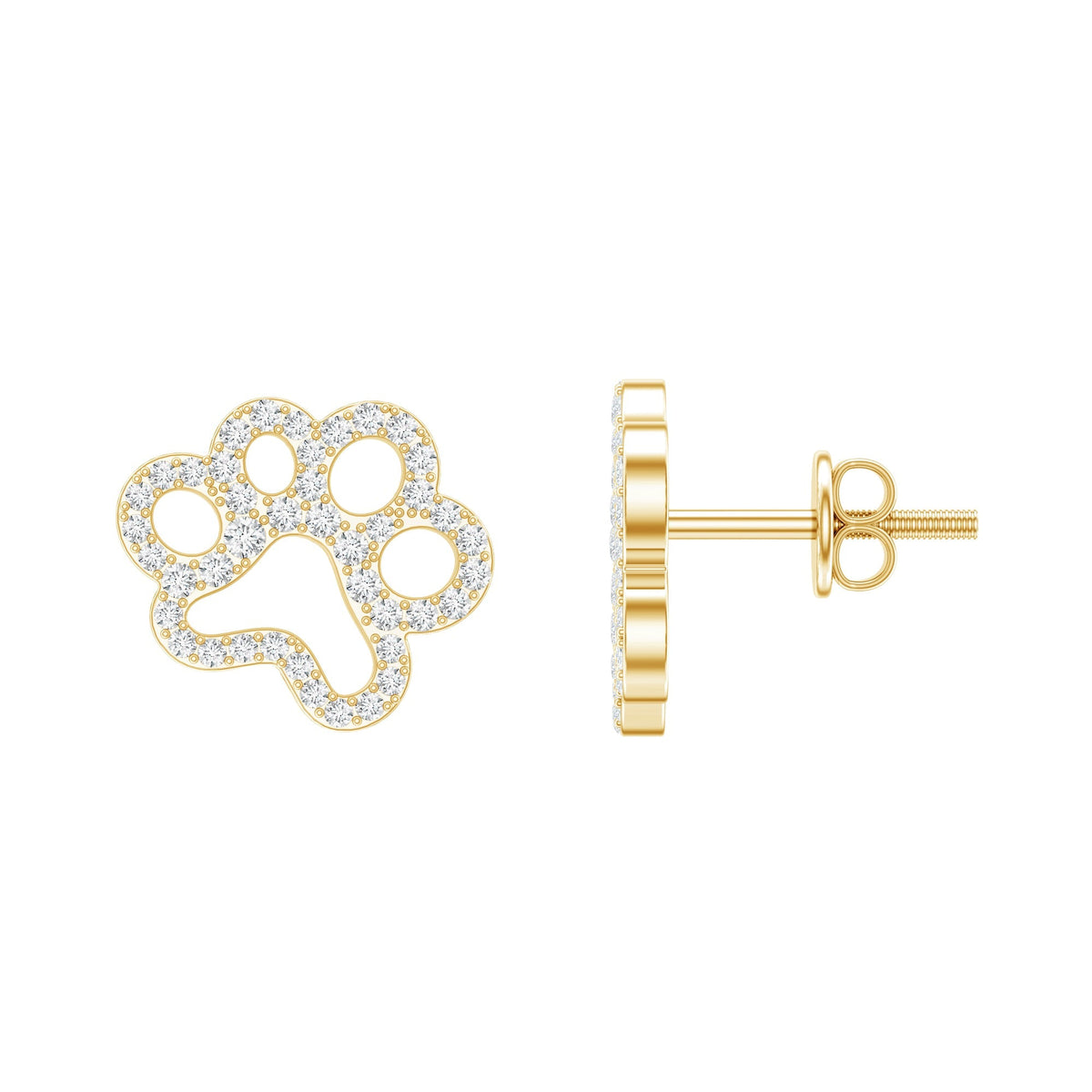 Lab Grown Diamond Earrings – Paw Print Studs With Prong Setting Design