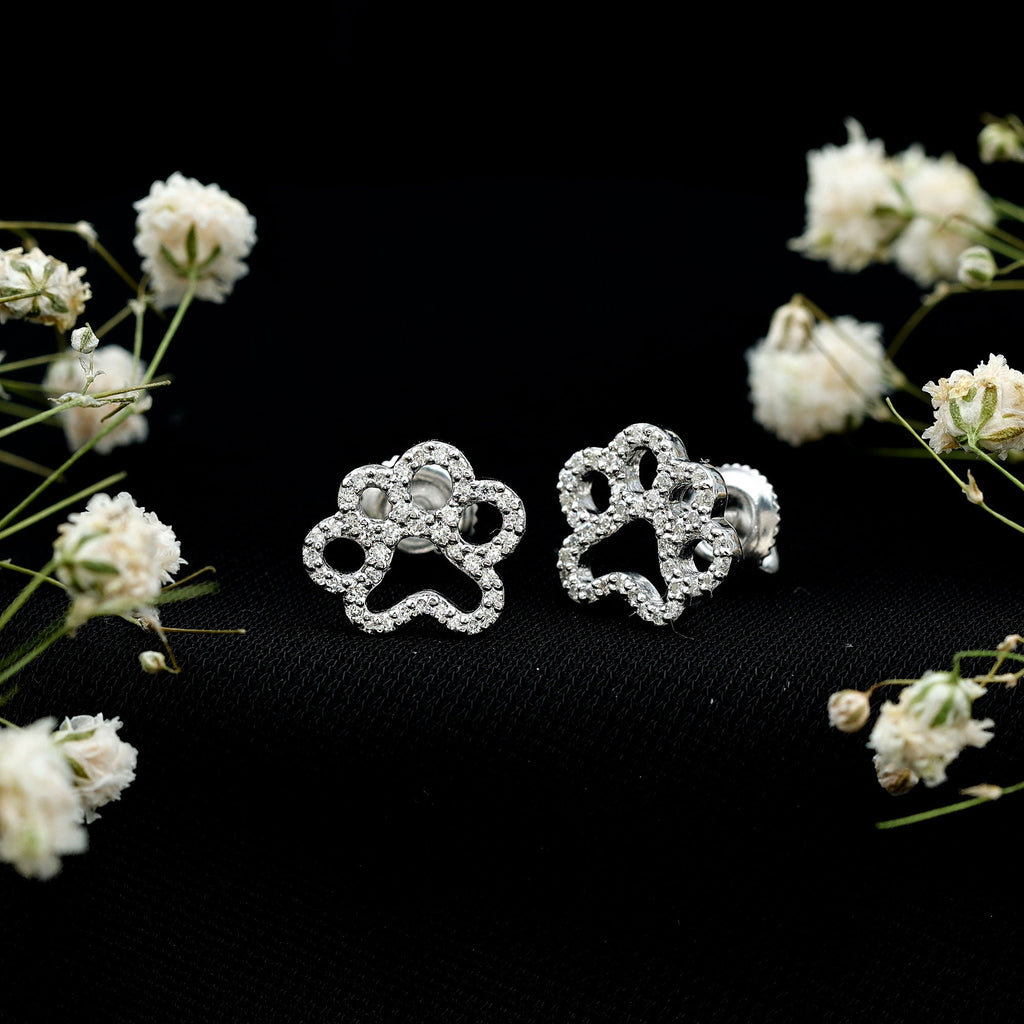 Lab Grown Diamond Earrings – Paw Print Studs With Prong Setting Design