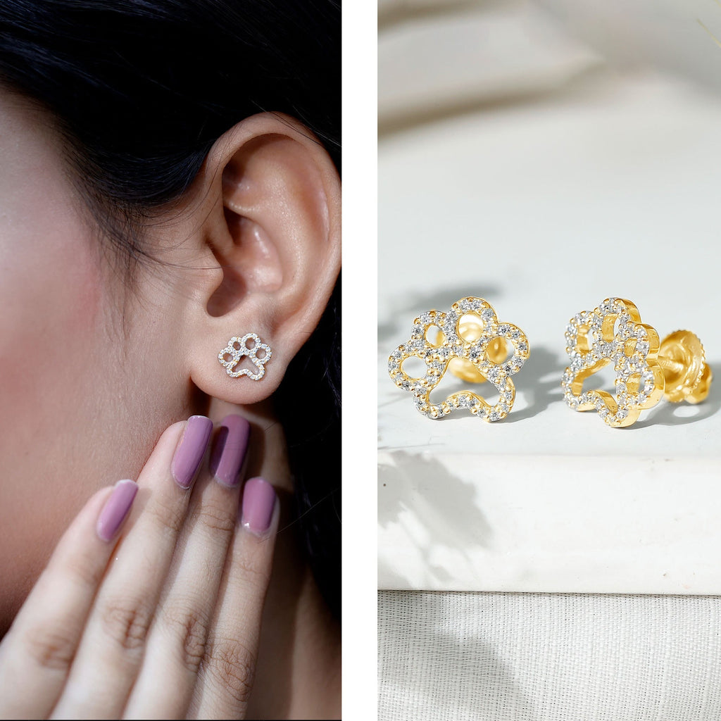 Lab Grown Diamond Earrings – Paw Print Studs With Prong Setting Design