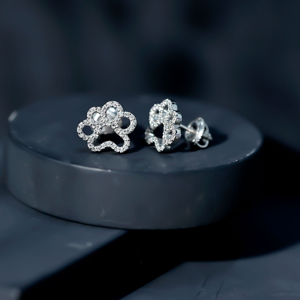 Lab Grown Diamond Earrings – Paw Print Studs With Prong Setting Design