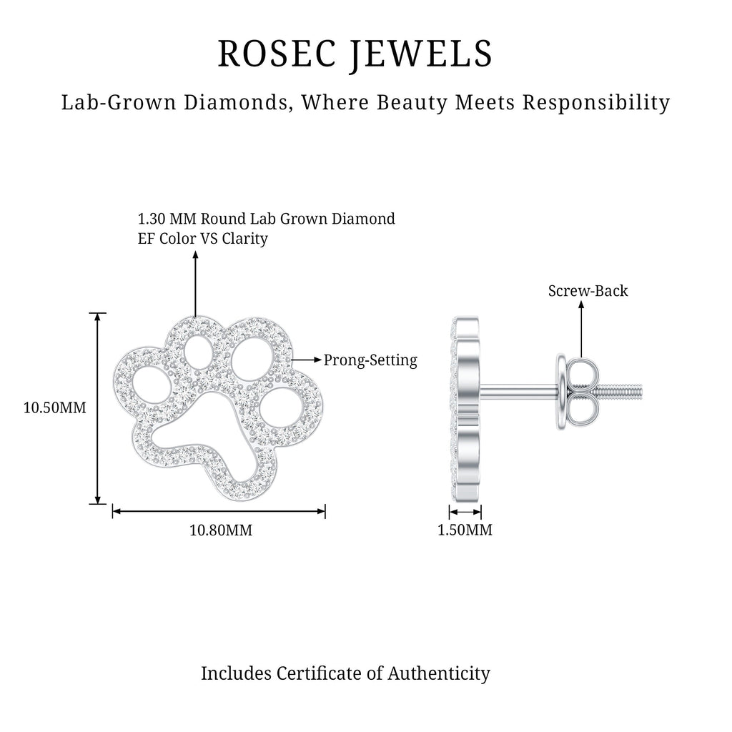 Lab Grown Diamond Earrings – Paw Print Studs With Prong Setting Design