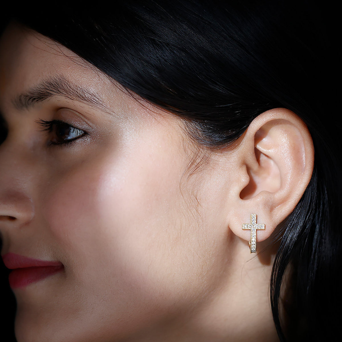Lab Grown Diamond Earrings – Religious Cross Hoop | Lightweight Screw Back Hoops
