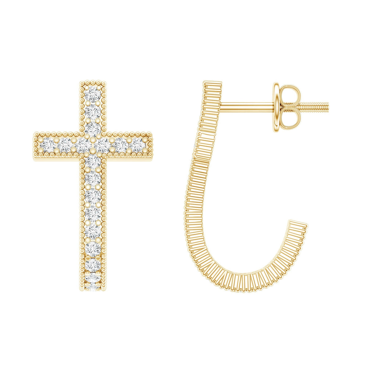 Lab Grown Diamond Earrings – Religious Cross Hoop | Lightweight Screw Back Hoops