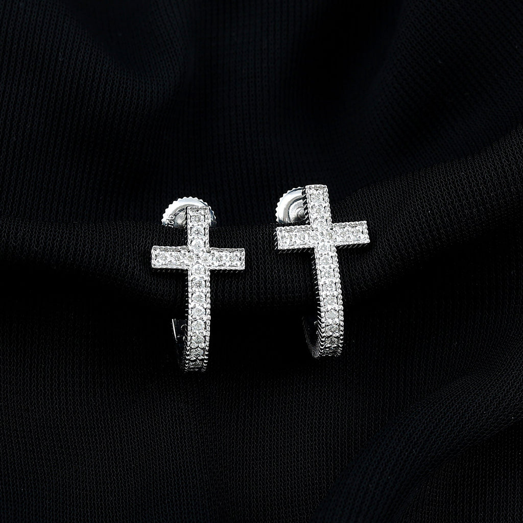 Lab Grown Diamond Earrings – Religious Cross Hoop | Lightweight Screw Back Hoops