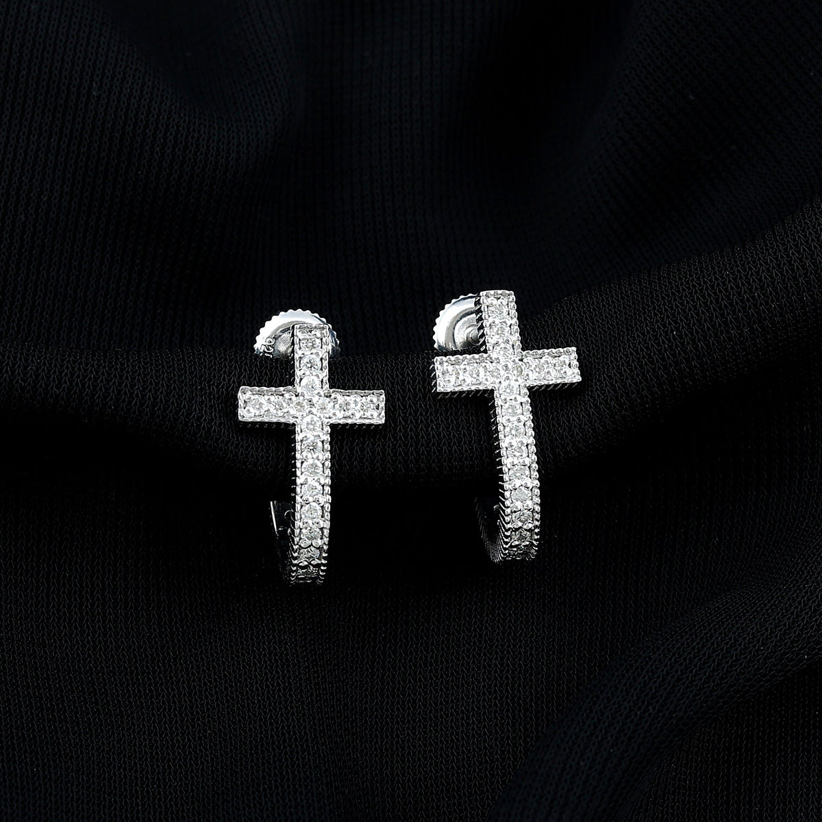 Lab Grown Diamond Earrings – Religious Cross Hoop | Lightweight Screw Back Hoops