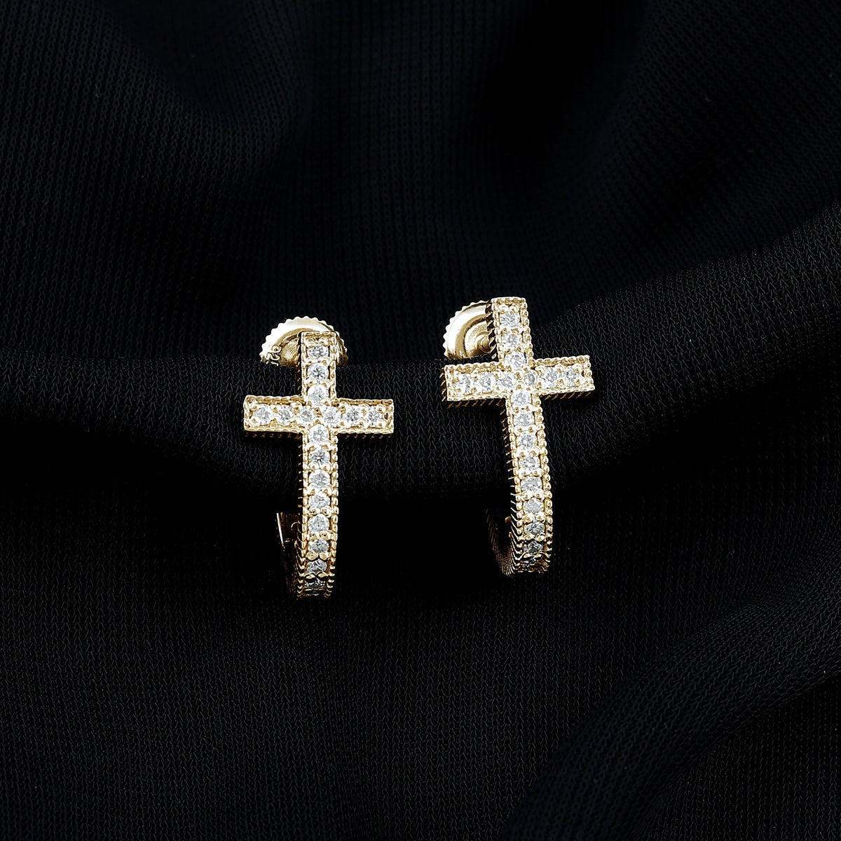Lab Grown Diamond Earrings – Religious Cross Hoop | Lightweight Screw Back Hoops