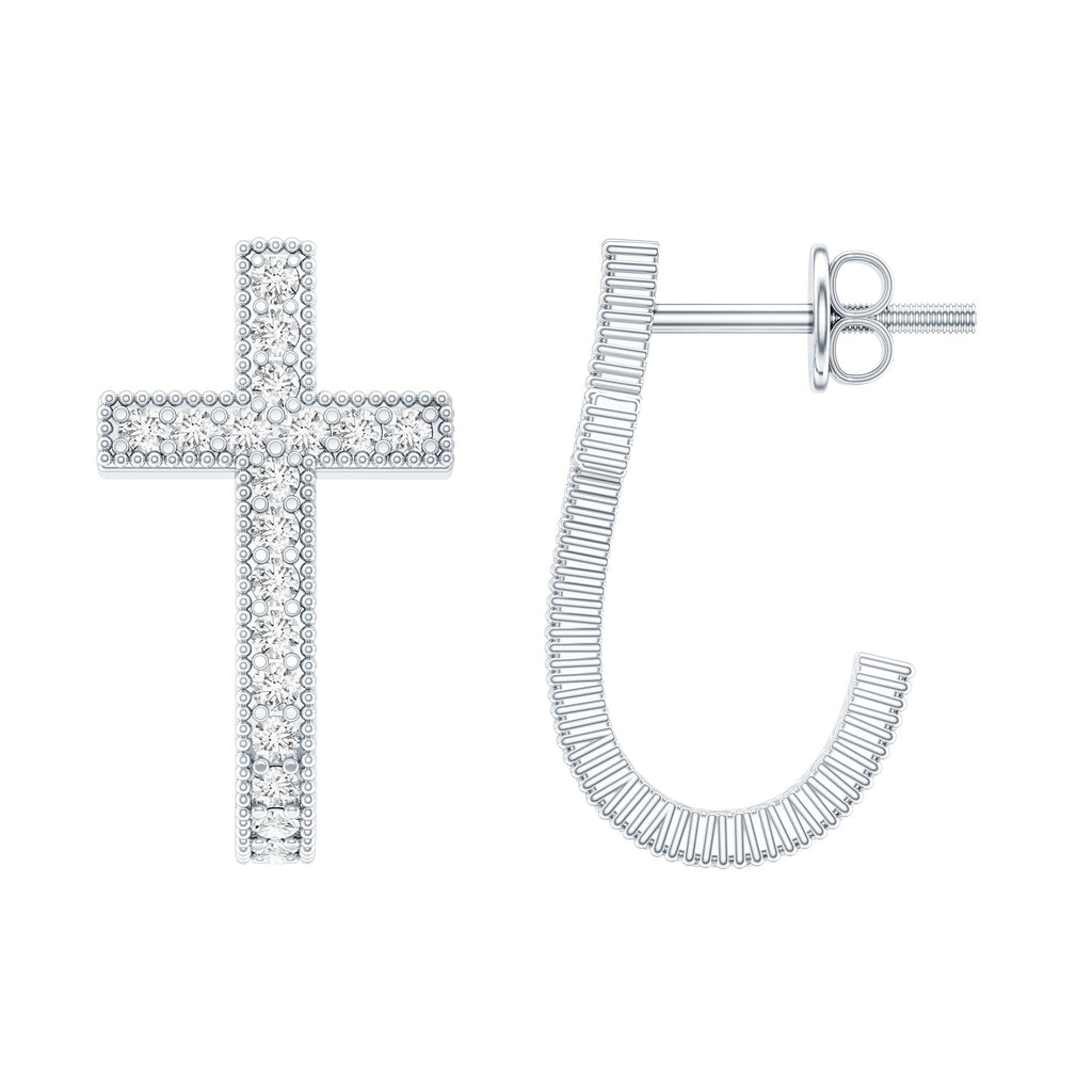 Lab Grown Diamond Earrings – Religious Cross Hoop | Lightweight Screw Back Hoops