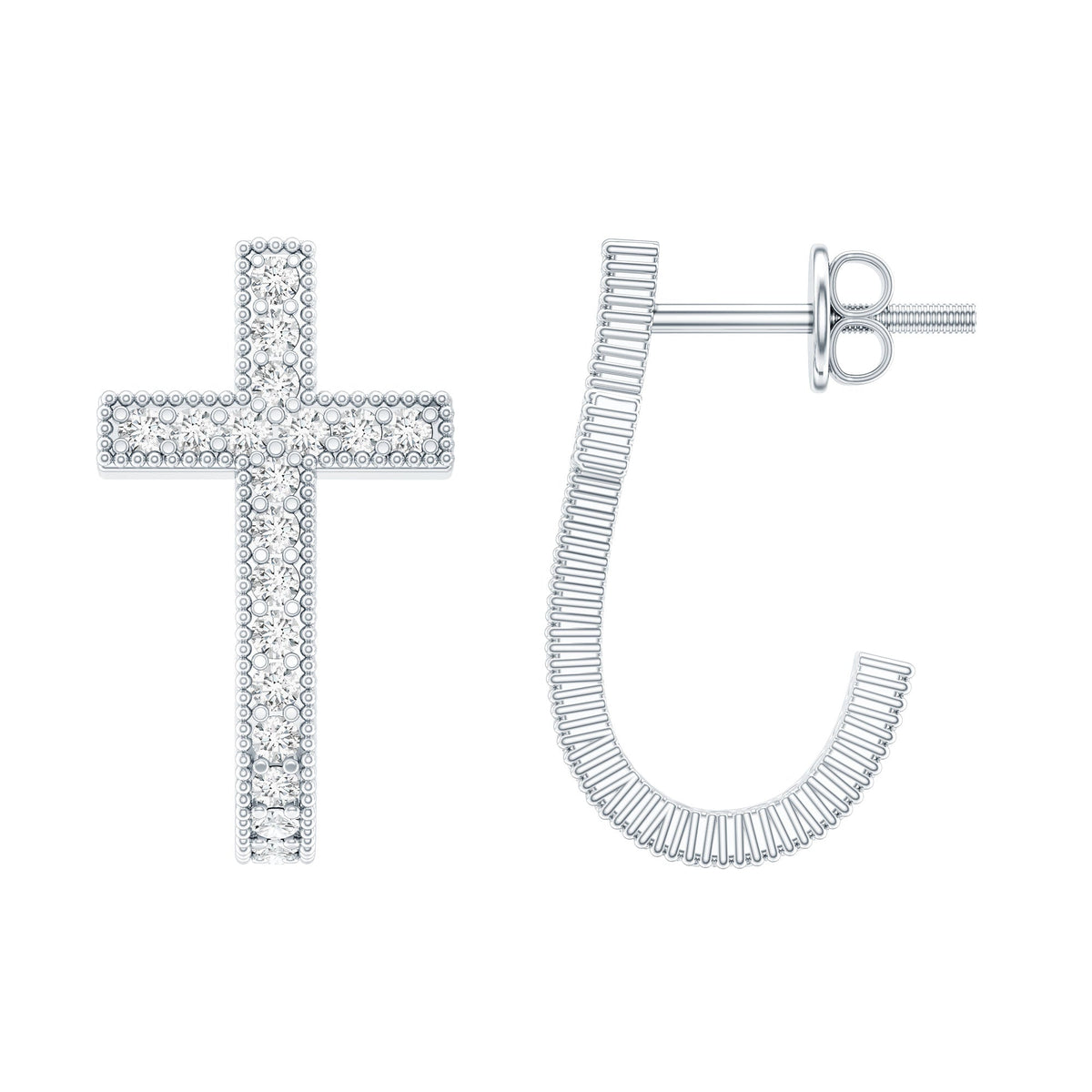 Lab Grown Diamond Earrings – Religious Cross Hoop | Lightweight Screw Back Hoops