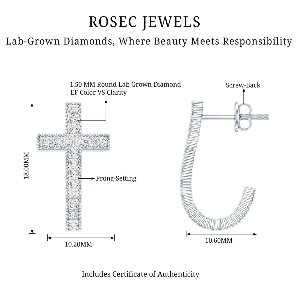 Lab Grown Diamond Earrings – Religious Cross Hoop | Lightweight Screw Back Hoops