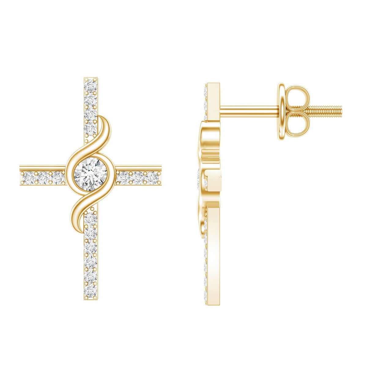 Lab Grown Diamond Earrings – Religious Cross Studs With Prong Setting Design