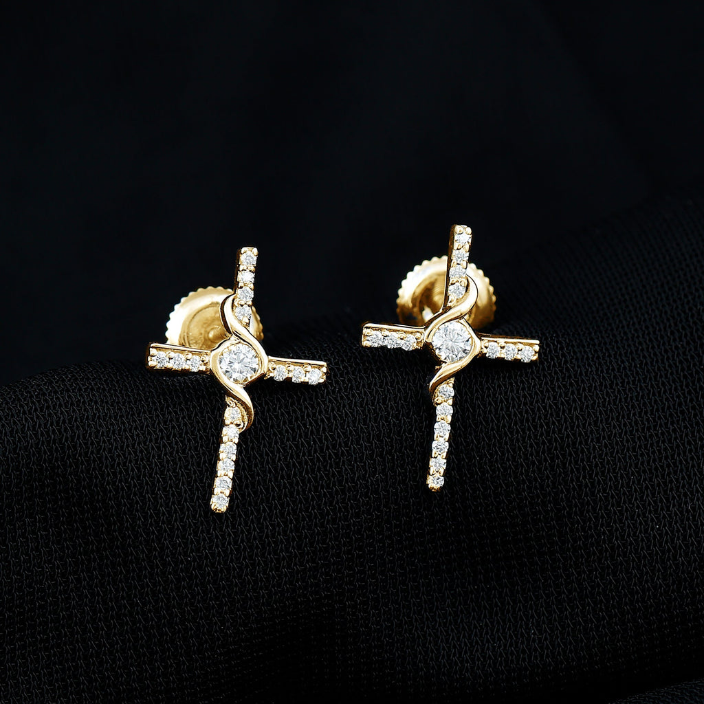 Lab Grown Diamond Earrings – Religious Cross Studs With Prong Setting Design